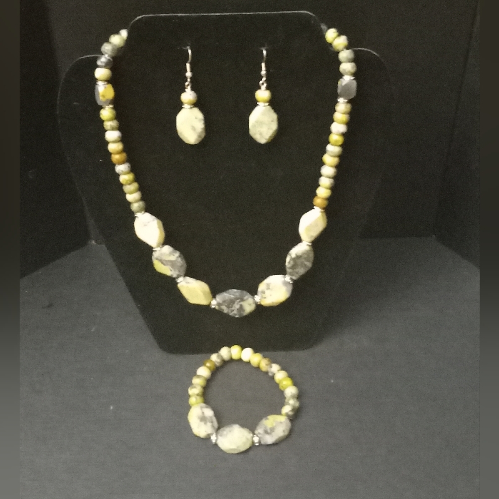 Jasper Multi Shaped Statement Necklace Bracelet &… - image 3